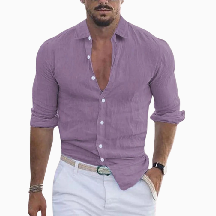 Alessio chemise homme en lin manches longues col ouvert style casual