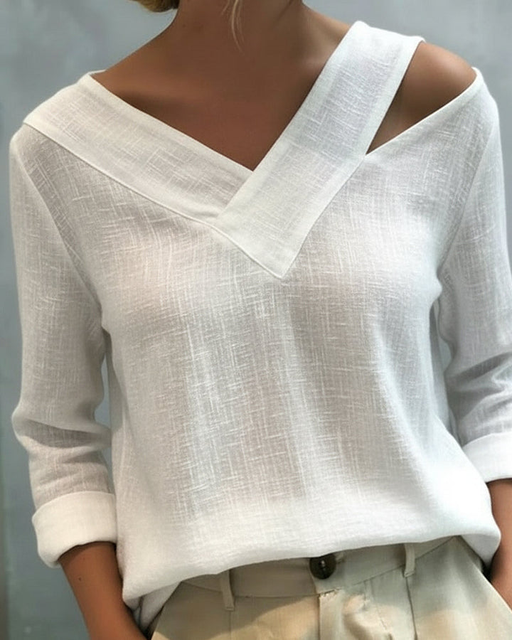 Haut élégant pour femme – Col en V asymétrique, style chic pour le travail et les soirées