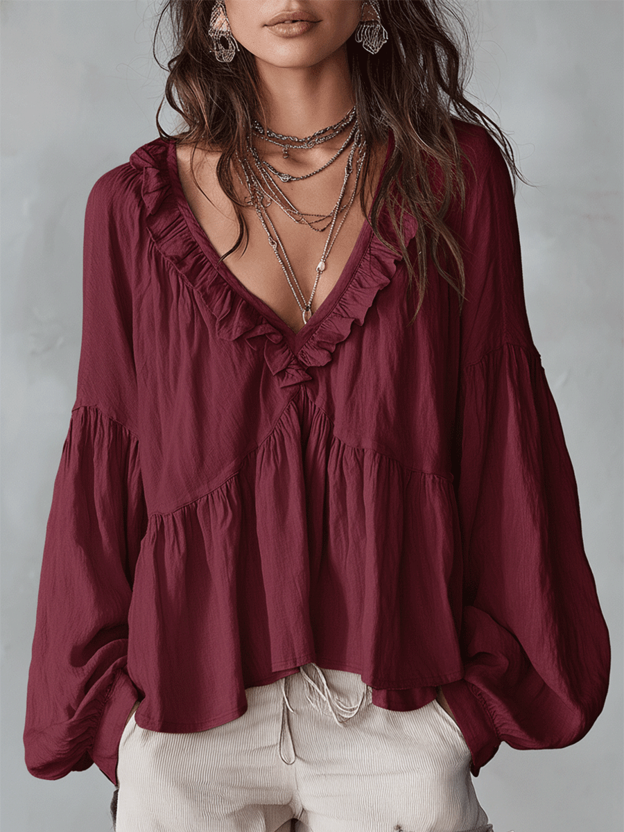 Blouse bohème femme à volants – Style vintage léger et romantique