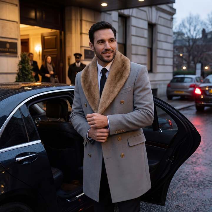 Veste homme mi-longue col polo en laine – raffinée, ajustée, silhouette hivernale
