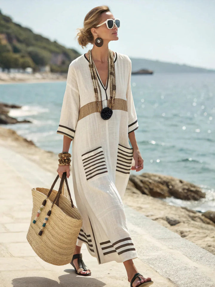 Robe Longue Blanche Fleurie Femme - Robe Maxi Élégante à Manches Longues