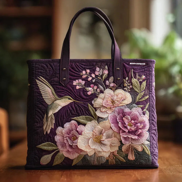 Sac à main matelassé fait main - Colibris et orchidées