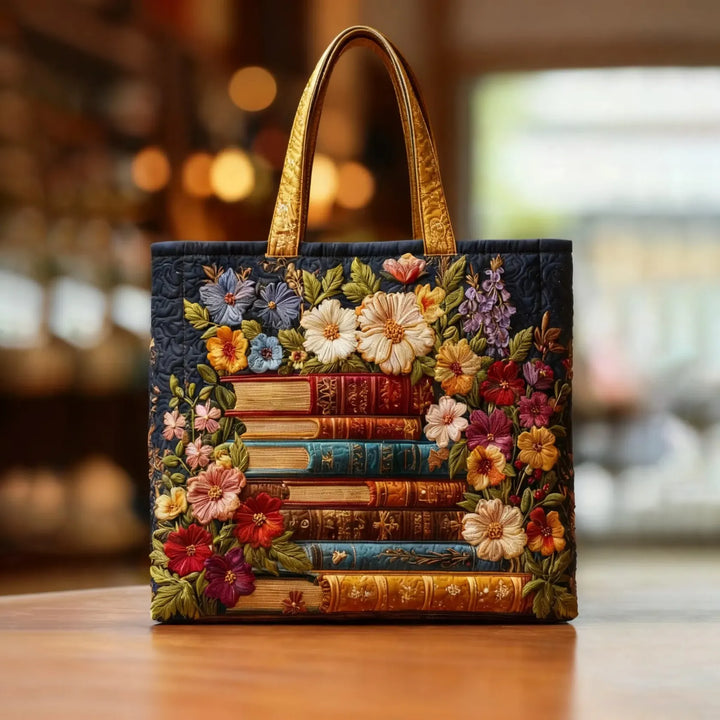 Sac fait main - Motif floral et livres
