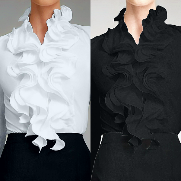 Chemisier Élégant Femme à Col à Volants – Chemise à Manche Longue et Col Haut