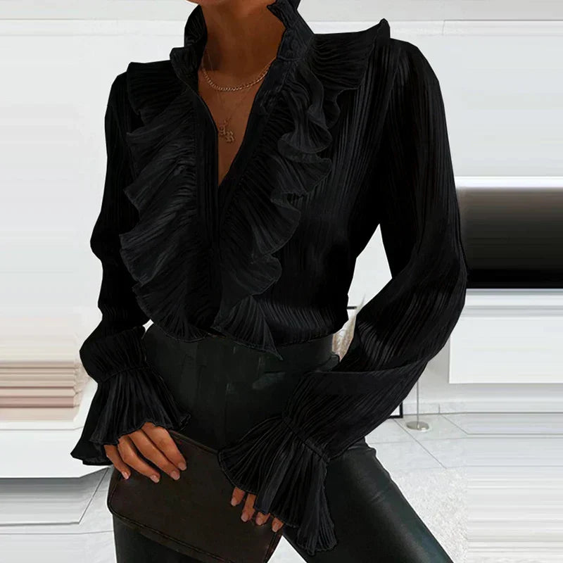 Femmes élégante à volants et boutons soirée bureau Blouse – Stylée, Flatteuse