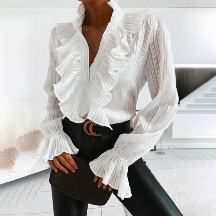Femmes élégante à volants et boutons soirée bureau Blouse – Stylée, Flatteuse
