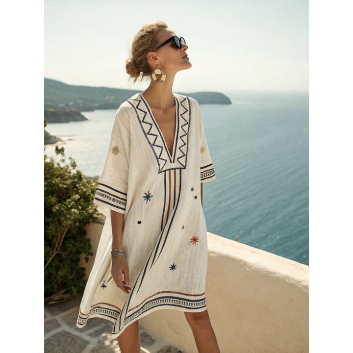 Robe Caftan Bohème Brodée Femme - Robe d&