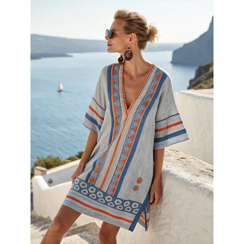 Robe Caftan Bohème Brodée Femme - Robe d&