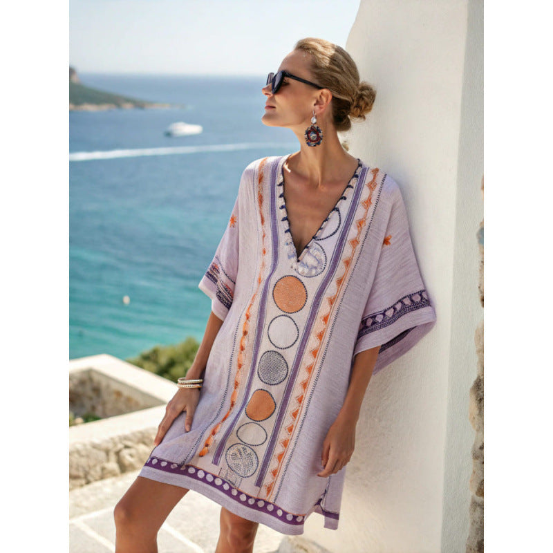 Robe Caftan Bohème Brodée Femme - Robe d&