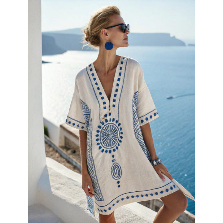 Robe Caftan Bohème Brodée Femme - Robe d&