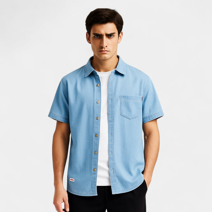 Surchemise Homme Denim Coton – Manches Courtes Casual
