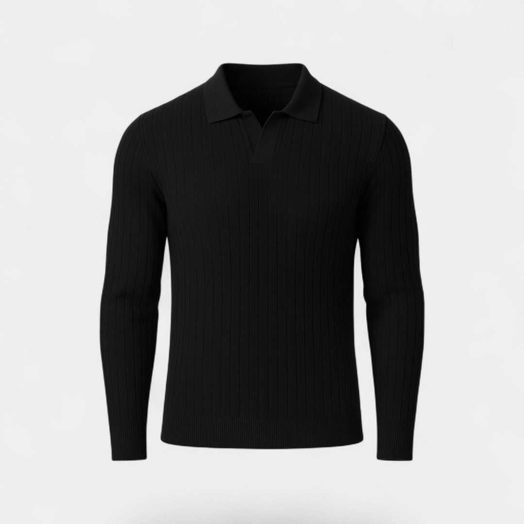 Polo rayé homme coton manches longues – style coréen minimal