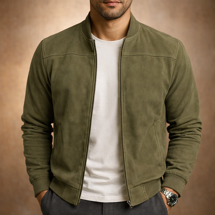 Veste Bomber Homme Effet Suédé – Fermeture Zippée Coupe Structurée Col Côtelé
