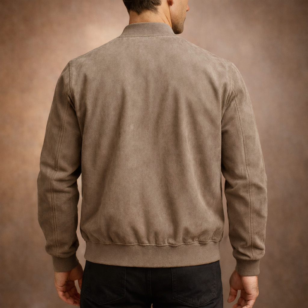 Veste Bomber Homme Effet Suédé – Fermeture Zippée Coupe Structurée Col Côtelé