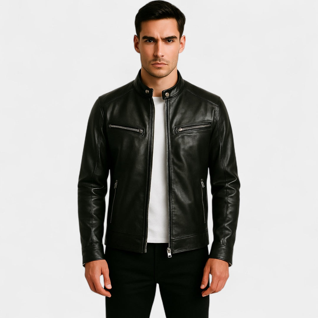 Veste homme en cuir slim biker - Classique streetwear minimaliste