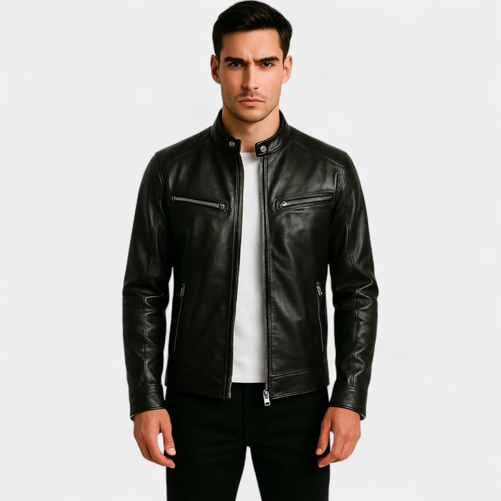 Veste homme en cuir slim biker - Classique streetwear minimaliste