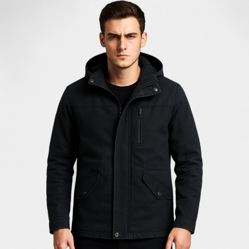 Parka homme coton capuche – Veste délavée à revers