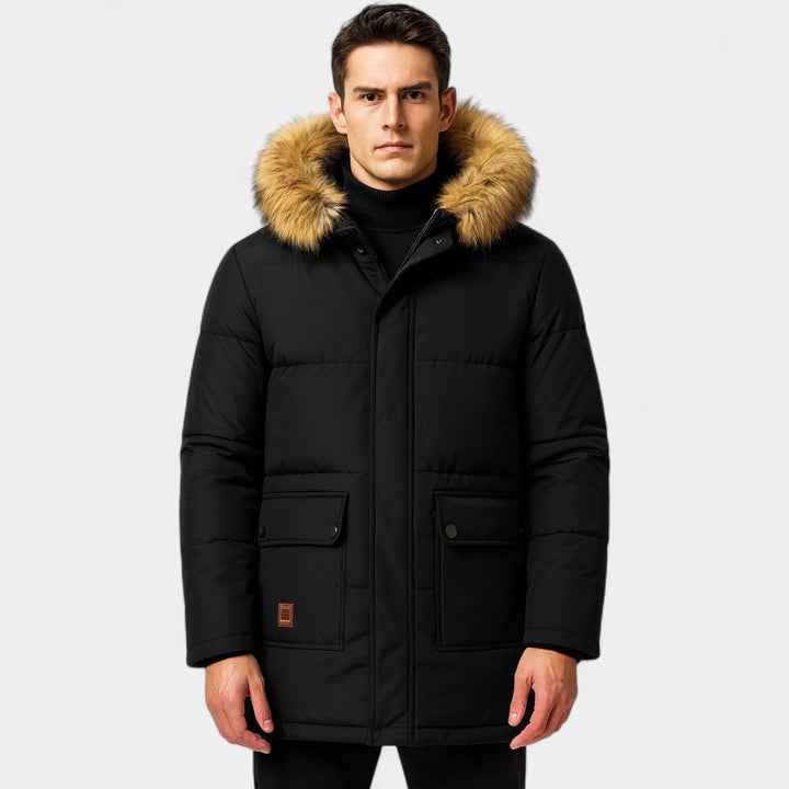 Parka homme coton doublée polaire – capuche col fourrure
