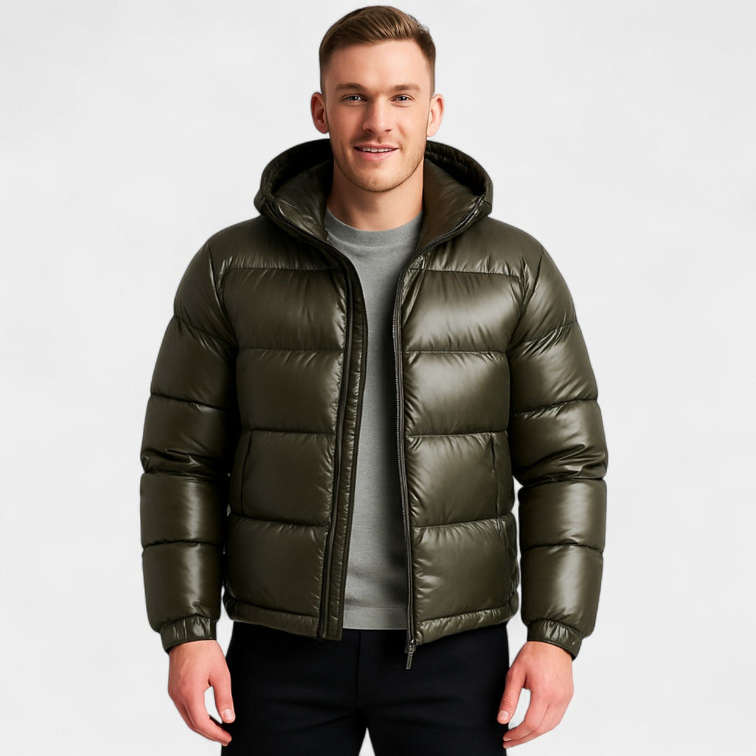 Doudoune homme à capuche en duvet – chaude, moderne, silhouette raffinée