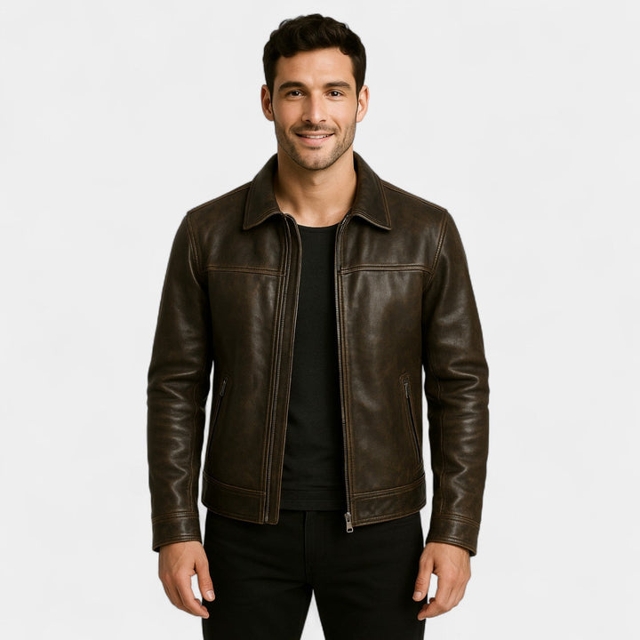 Veste homme cuir de vachette mate vintage – raffinée, affirmée, silhouette quotidienne