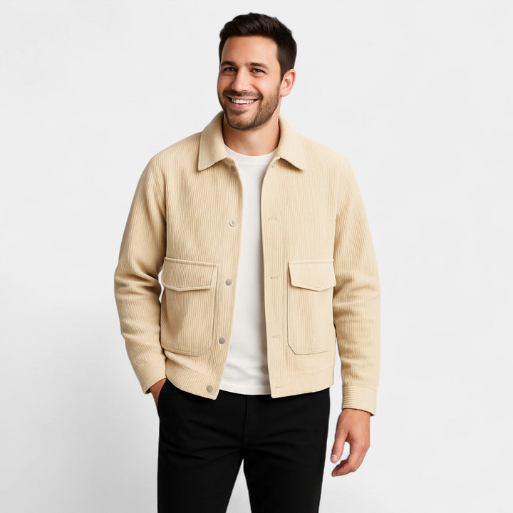 Veste homme en velours côtelé coupe ample – rétro, raffinée, couche quotidienne