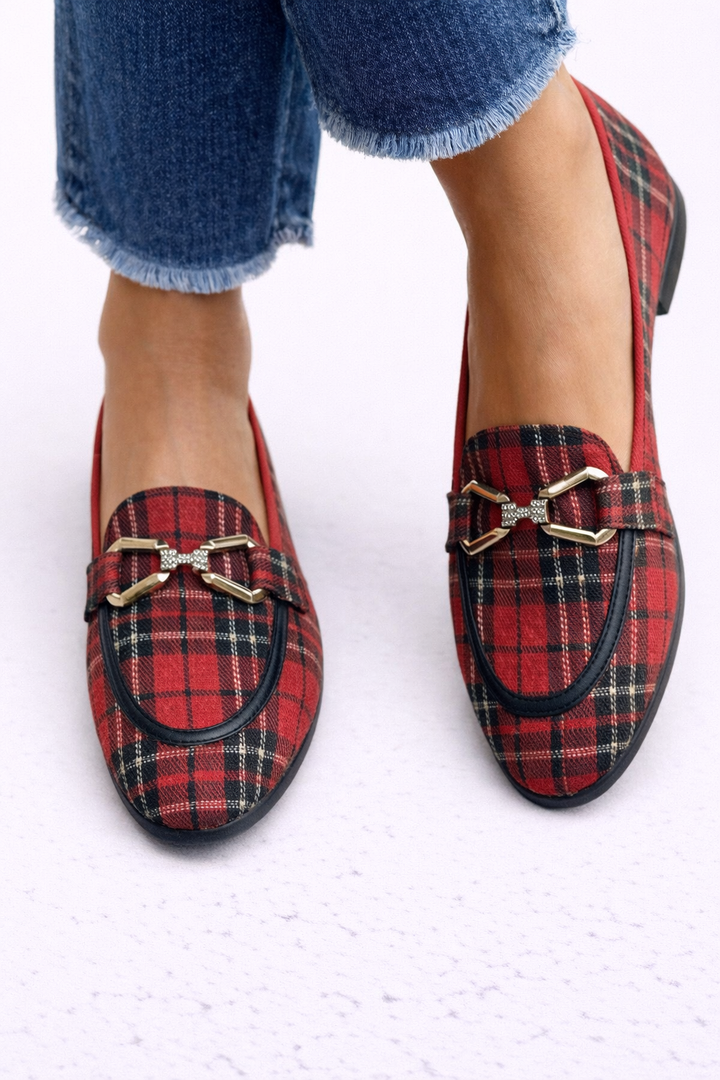 Rowan | Mocassins à carreaux dorés