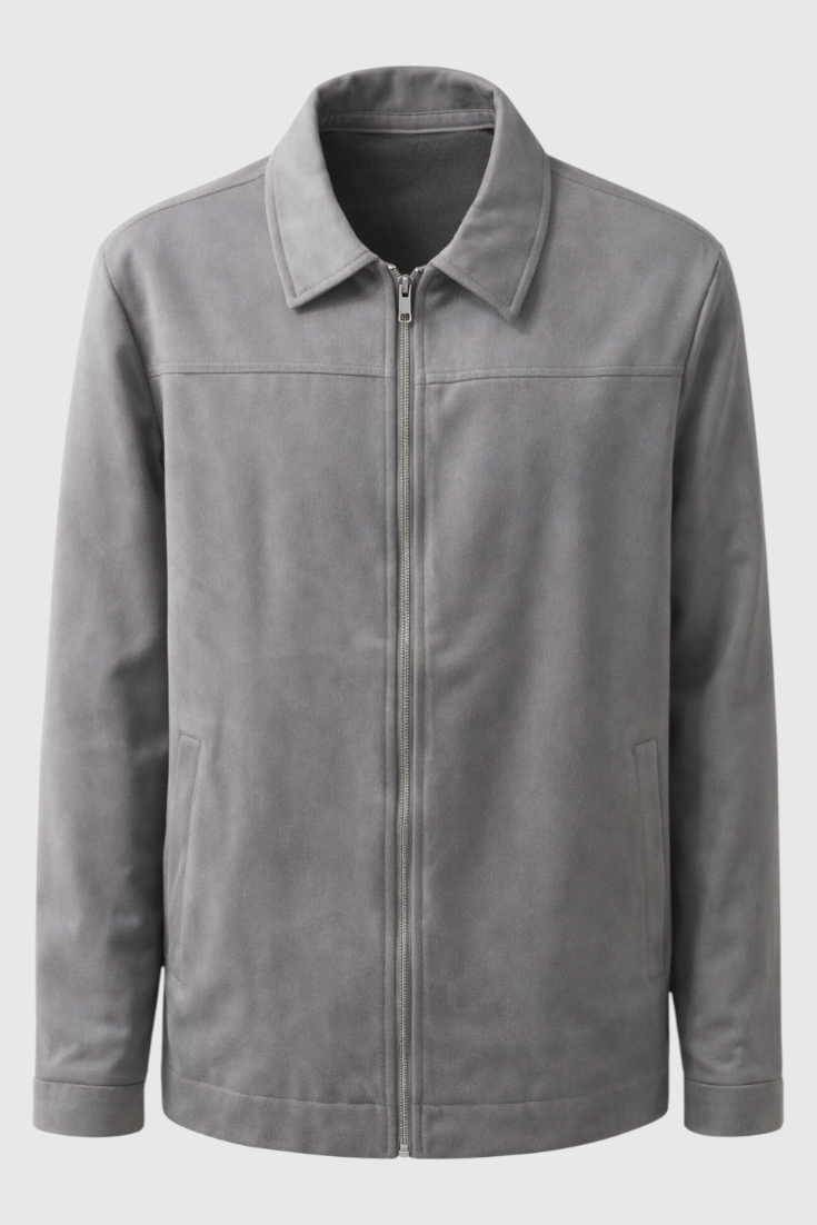 Veste Casual Suédée pour Homme – Coupe Standard Fermeture Zippée