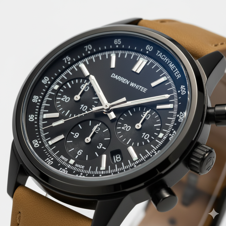 Montre pour Homme Bracelet Cuir – Quartz Chronographe Étanche 40,5 mm