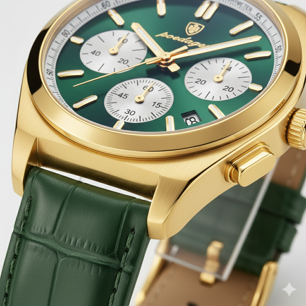 Montre Homme à Bracelet en Cuir Quartz – Chronographe Multifonction