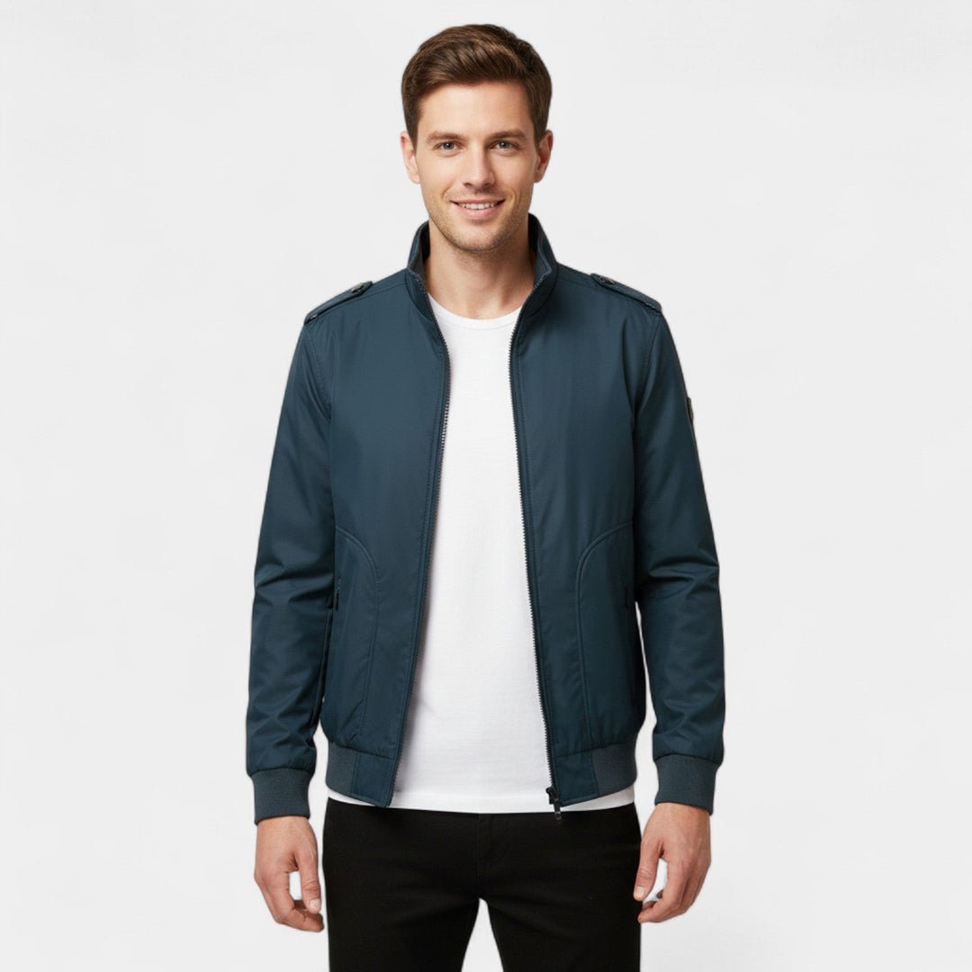 Veste Homme Col Montant en Mélange Tissé – Coupe Slim Ajustée