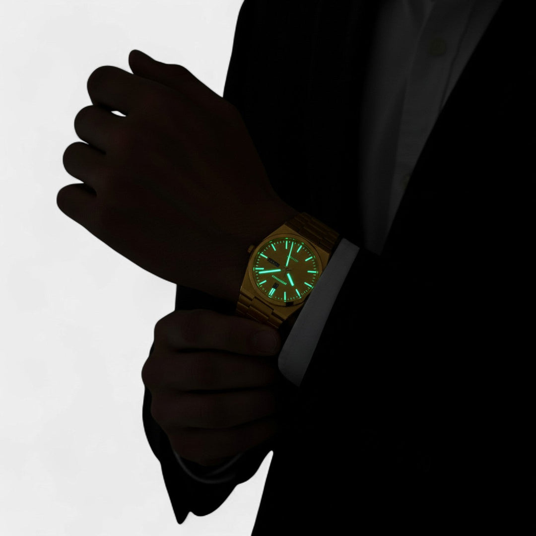 Montre pour Homme Dorée en Acier Inoxydable – Ultra Fine Lumineuse et Étanche 41 mm