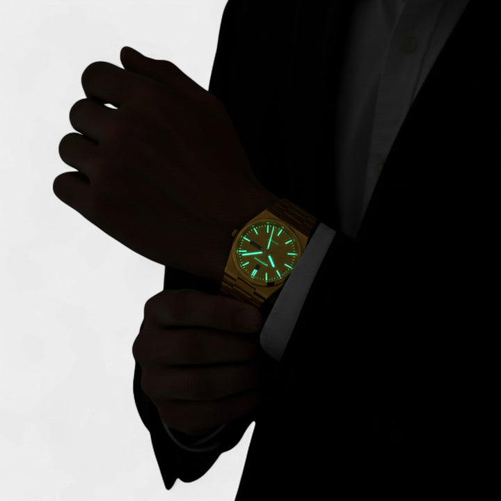 Montre pour Homme Dorée en Acier Inoxydable – Ultra Fine Lumineuse et Étanche 41 mm