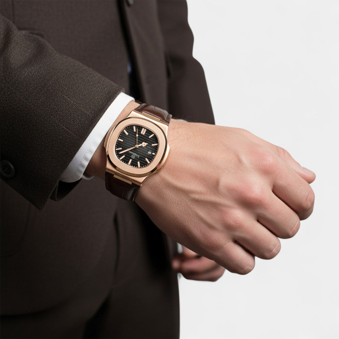 Montre pour Homme Bracelet Cuir – Quartz Lumineuse et Étanche 40 mm