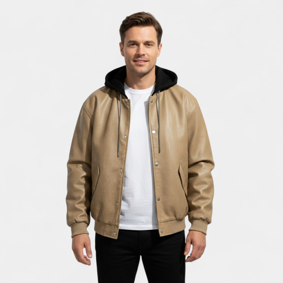 Blouson Varsity Homme Cuir Rétro – Effet Deux Pièces Moderne