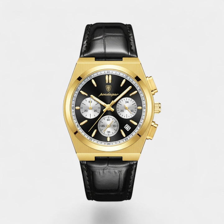 Montre pour Homme en Cuir Noir – Quartz 41 mm Multi-Fonction
