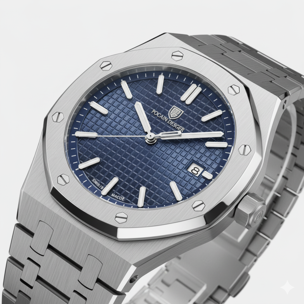 Montre pour Homme Acier Inoxydable Argentée – Quartz Lumineuse et Étanche 42 mm