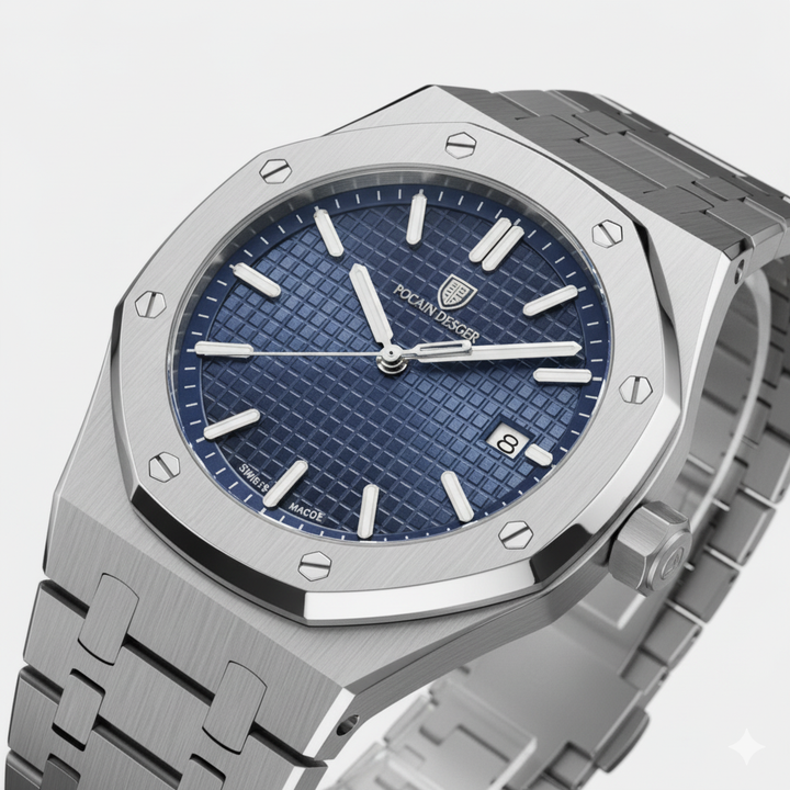 Montre pour Homme Acier Inoxydable Argentée – Quartz Lumineuse et Étanche 42 mm