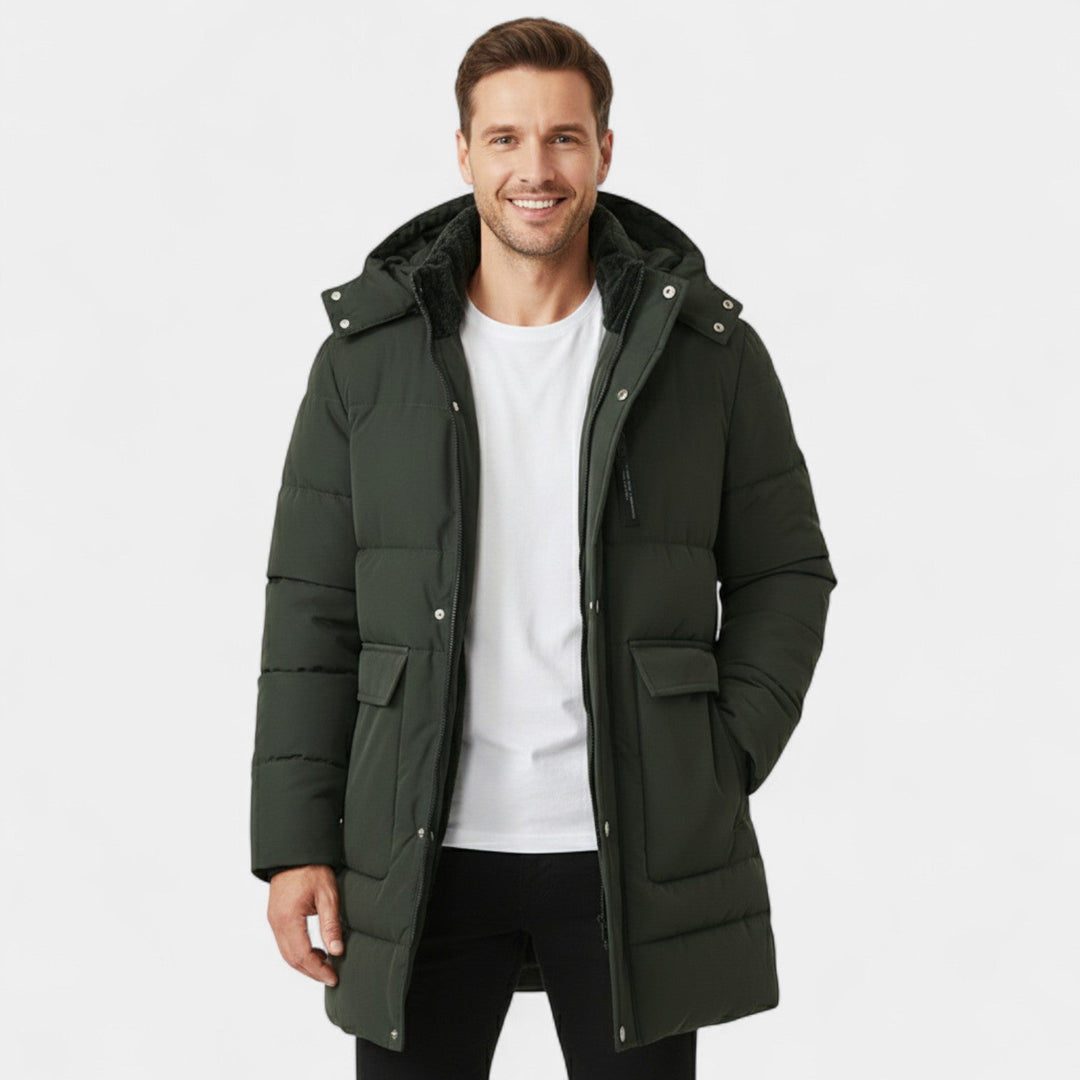 Manteau long homme en coton doublé polaire