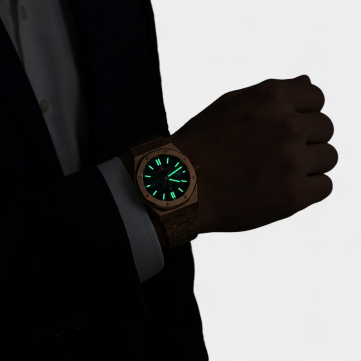 Montre pour Homme Acier Inoxydable Or Rose – Quartz Lumineuse et Étanche 42 mm