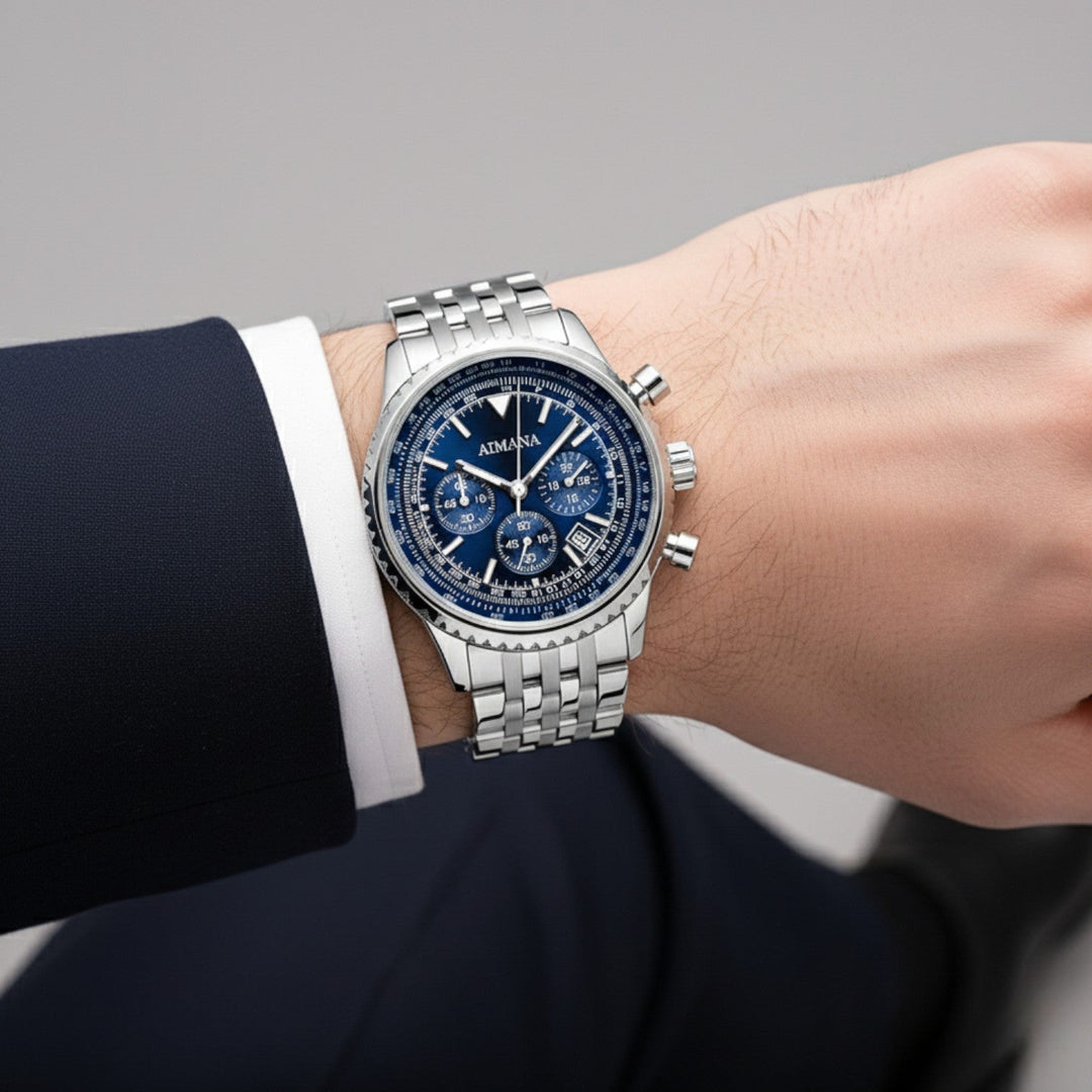 Montre Chronographe Homme en Acier Inoxydable – Mouvement Quartz Six Aiguilles