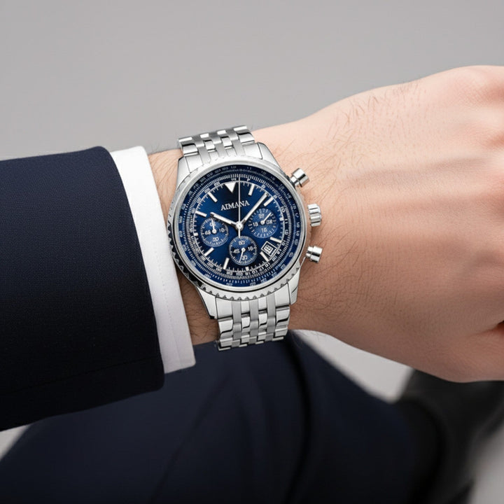 Montre Chronographe Homme en Acier Inoxydable – Mouvement Quartz Six Aiguilles