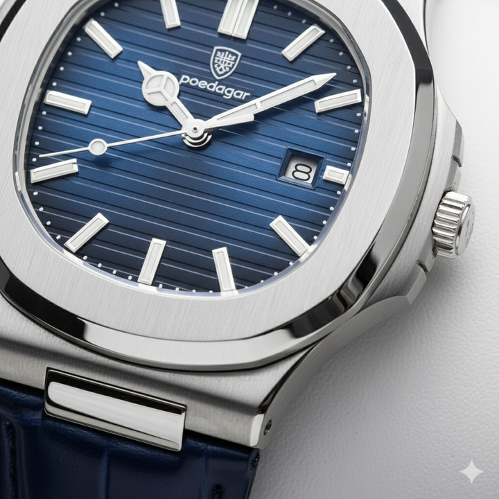 Montre pour Homme Bracelet Cuir Bleu – Quartz Lumineuse et Étanche 40 mm