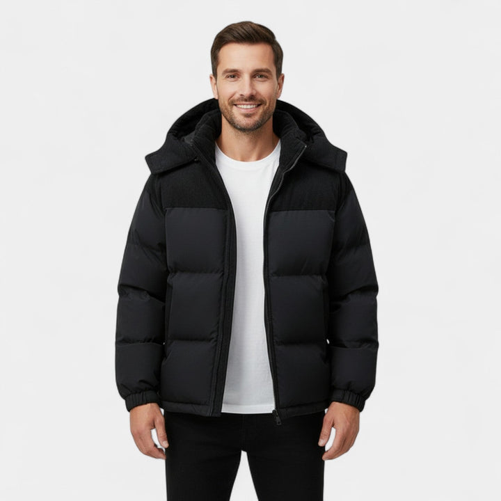 Doudoune homme à capuche coton amovible – épaissie, raffinée, silhouette hivernale