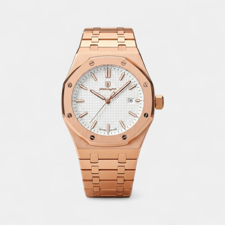 Montre pour Homme Acier Inoxydable Or Rose – Quartz Lumineuse et Étanche 42 mm