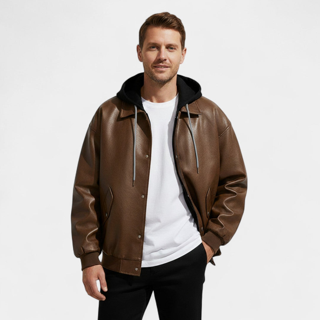 Blouson Varsity Homme Cuir Rétro – Effet Deux Pièces Moderne