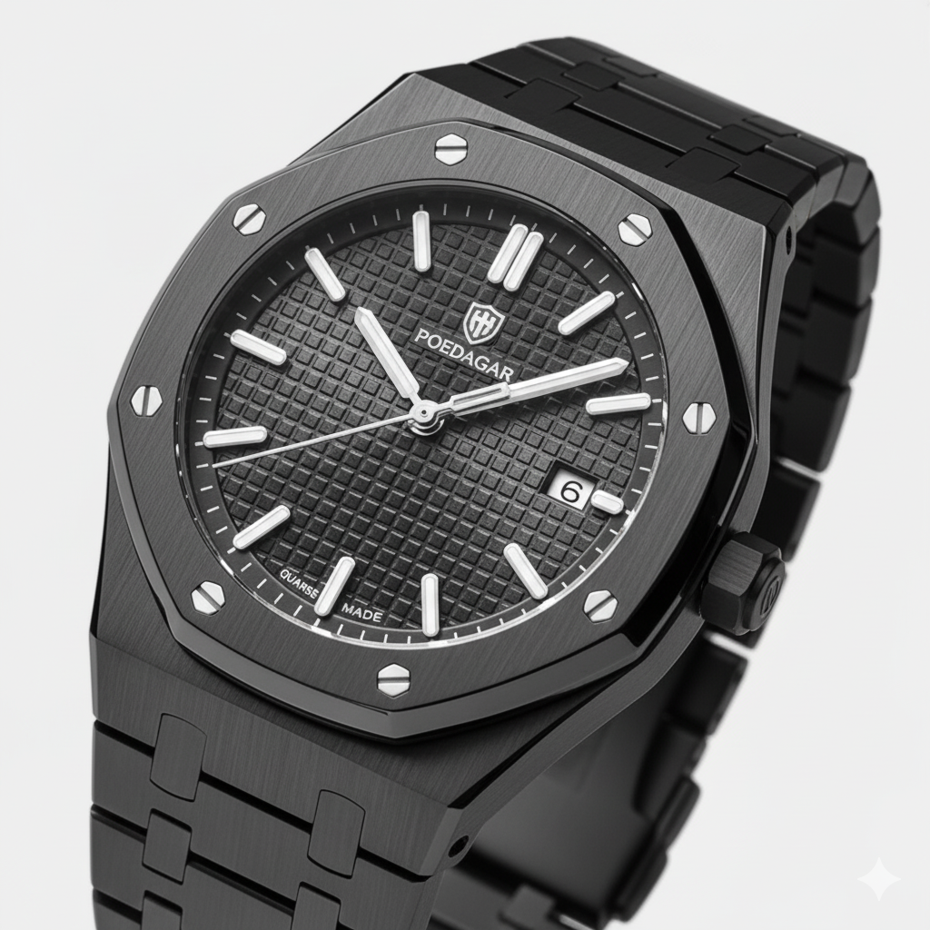 Montre pour Homme Acier Inoxydable Noire – Quartz Lumineuse et Étanche 42 mm