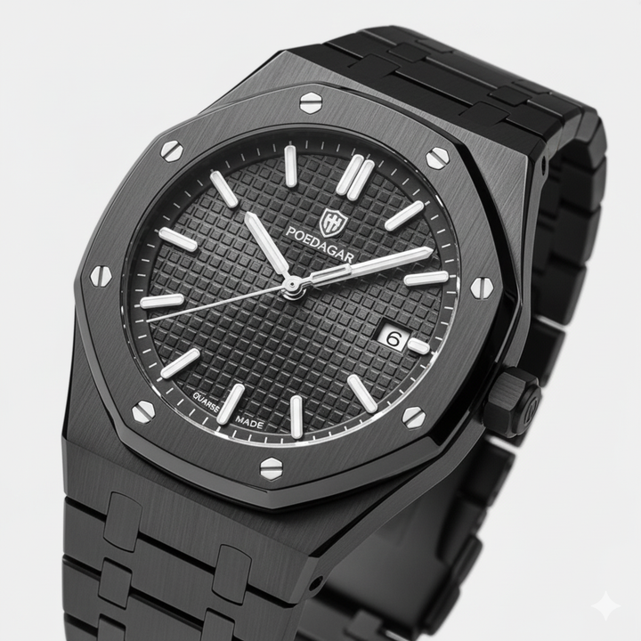Montre pour Homme Acier Inoxydable Noire – Quartz Lumineuse et Étanche 42 mm