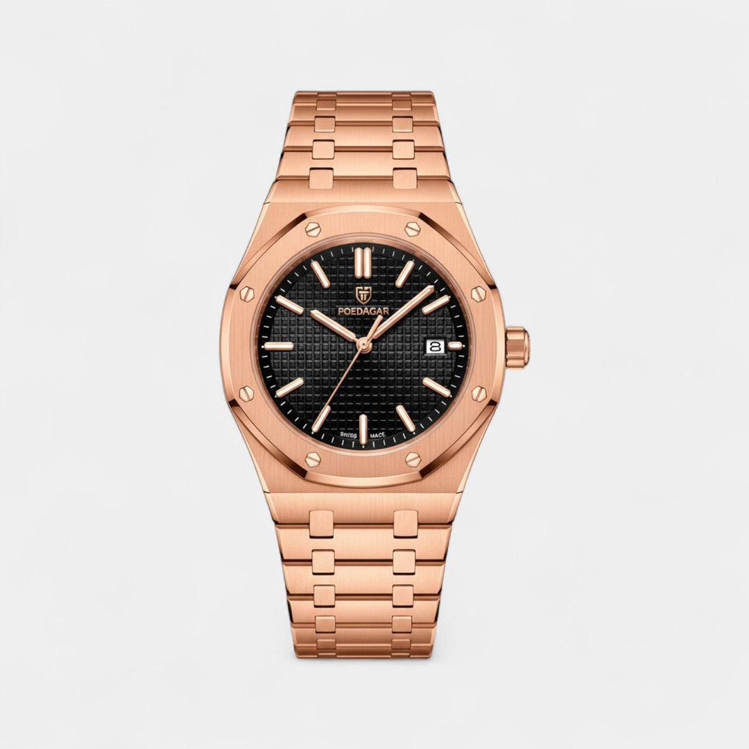 Montre pour Homme Acier Inoxydable Or Rose – Quartz Lumineuse et Étanche 42 mm