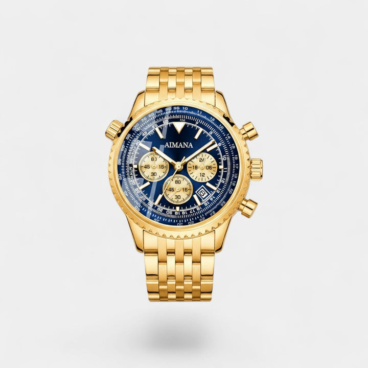 Claire Mode | Montre pour Homme Dorée en Acier Inoxydable – Quartz Lumineuse et Étanche 43 mm