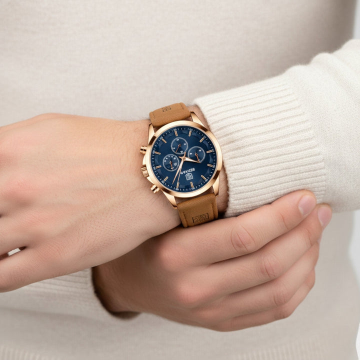 Montre pour Homme à Bracelet en Cuir – Quartz Multi-Fonctions 41 mm